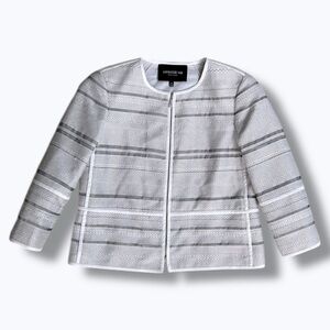 Lafayette 148 NY Tilda Translucent White/ Gray Striped Cropped Jacket Size XS